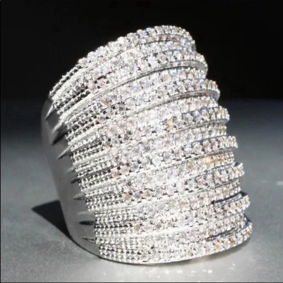 New Luxury 6.8 CT 925 Silver Big Multi Layer Diamond Ring 💍 - Picture 1 of 4